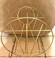 Mid Century ROUND GOLD METAL ATOMIC MAGAZINE RECORD RACK HOLDER STAND!!