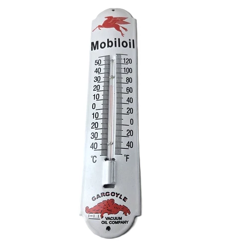Vintage Mobil Gas Sign - Service Station Pump Ad Sign on Porcelain Thermometer