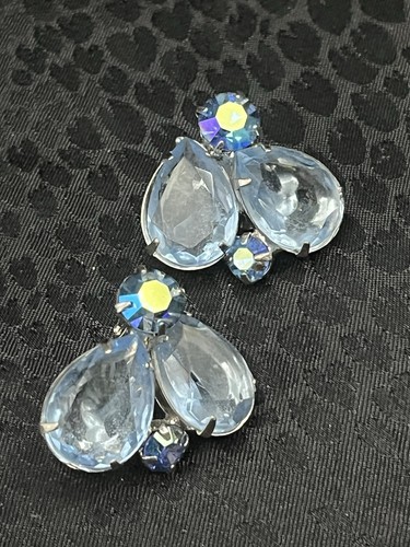 Vintage Weiss Silver Tone 16” Necklace Blue Glass Rhinestones Matching Earrings - Picture 9 of 14