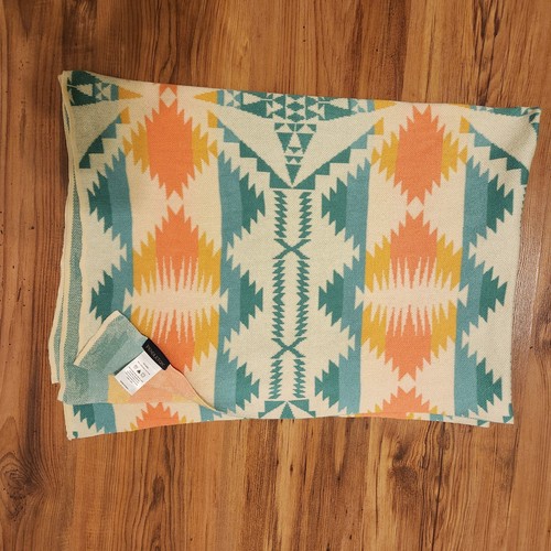 Pendleton Knit Baby Blanket Peach Aqua Southwest 100% Organic Cotton