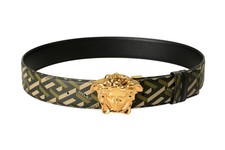 Versace Leather/Canvas Medusa Head Decorated Reversible Belt US 48 IT 120