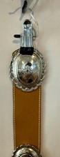 Western Concho Belt Tan Leather Silver Tone Oval Engraved Floral