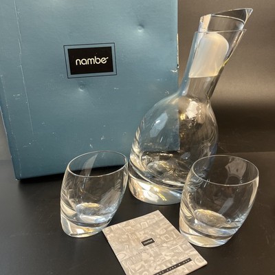Nambe Tilt Crystal Decanter & 2 Old Fashioned Glasses Whiskey Bar Gift Set #5800