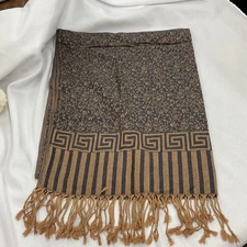 Pashmina Scarf Shawl Wrap Blue Gold  Cozy Fall Winter Accessory 100% Pashmina