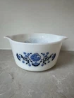 Willow PYREX Casserole Dish 473 1 Quart MILK GLASS Blue Flowers VINTAGE