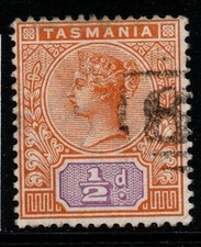 TASMANIA SG216 1892 &frac12;d ORANGE & MAUVE USED