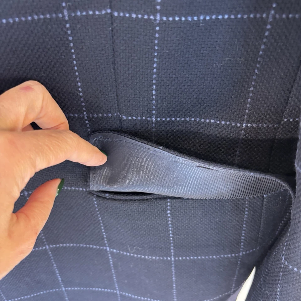 Lands End Wool Cashmere Coat Blazer Mens size 46 Navy Blue Large Check 2 Button - Image 2 of 4