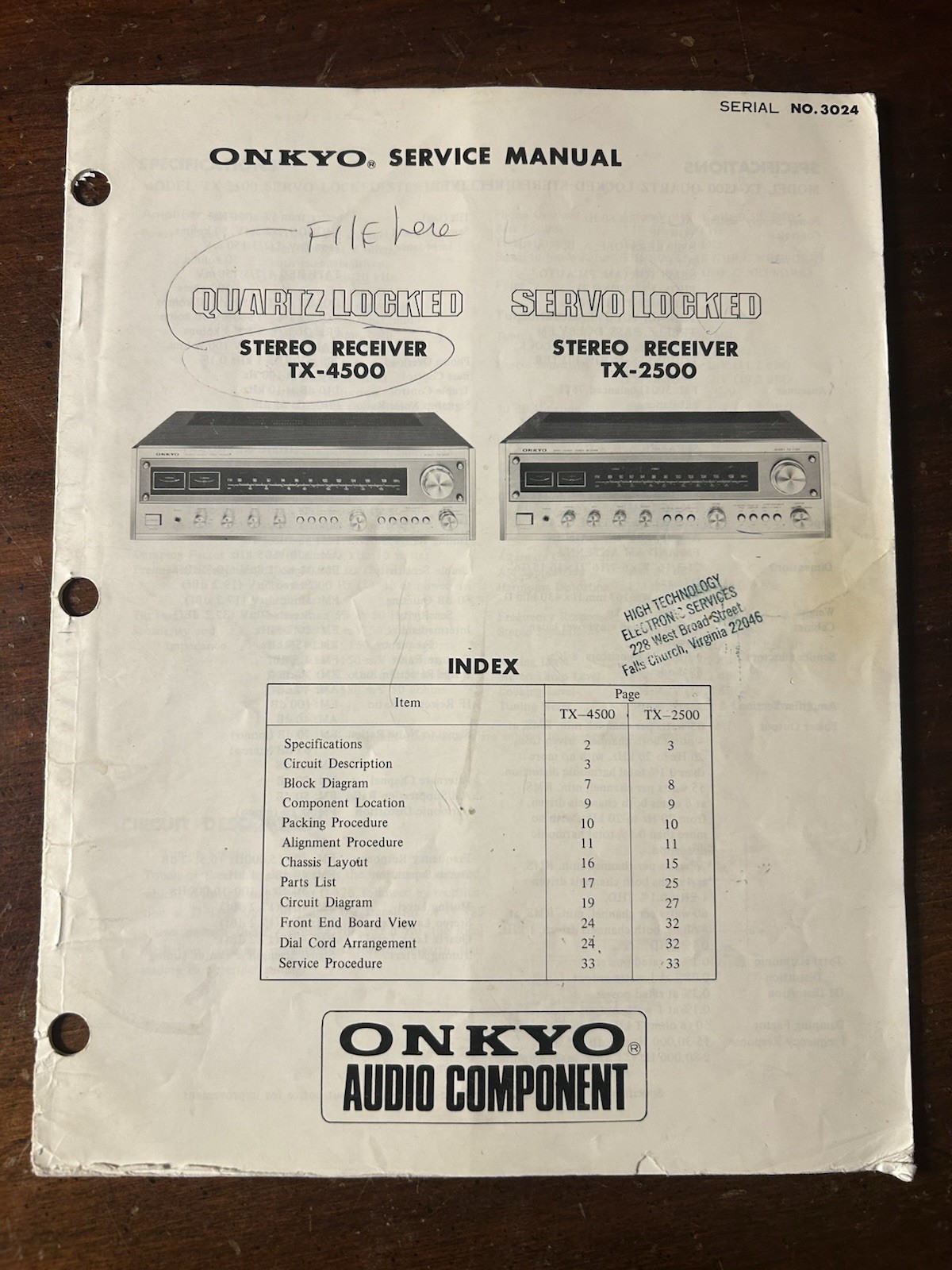 Onkyo TX-4500 TX-2500 Quartz Locked Stereo Receiver Service Manual Original OEM