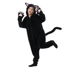 Black Cat Costume for Girls, Halloween Costumes for Kids, Flannel Cat S 4-5y 