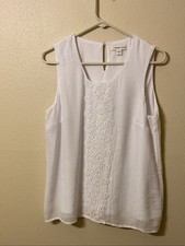 Coldwater Creek White Sleeveless Lace-Trim Bl...