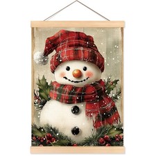 Vintage Christmas Snowman Poster Hanger Frame, Winter Wall Decor, Rustic Holl...