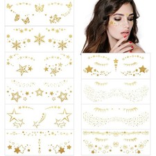 Glitter Face Tattoos Temporary for Women and Girls 10 Sheets, Metallic Gold E...