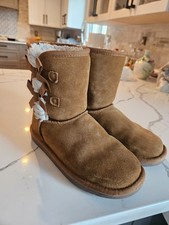 Koolaburra by UGG Tan Suede Mid-Calf Boots Bow Fur Trim USA size 4 - Teen/ adult