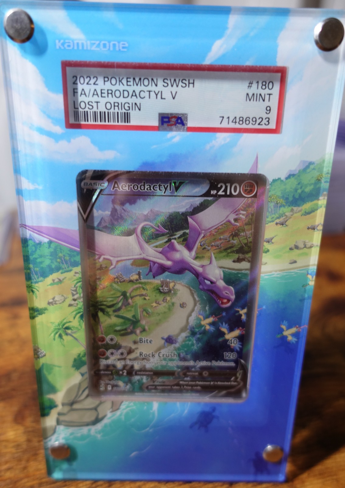 Aerodactyl V 180/196 PSA 9 Alt Art Lost Origin Pokemon Card with Display Case