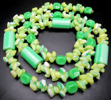 Gorgeous LONG Green  Yellow Glass Beaded Vintage Necklace