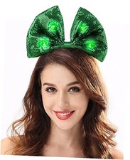 St.Patrick's Day Headband, Light-up Bow Headband Sequin Headpiece for
