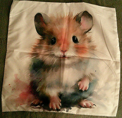 Adorable Little Hamster Fabric Pillow Cover - Zip Close - 17x 17 inches - NEW