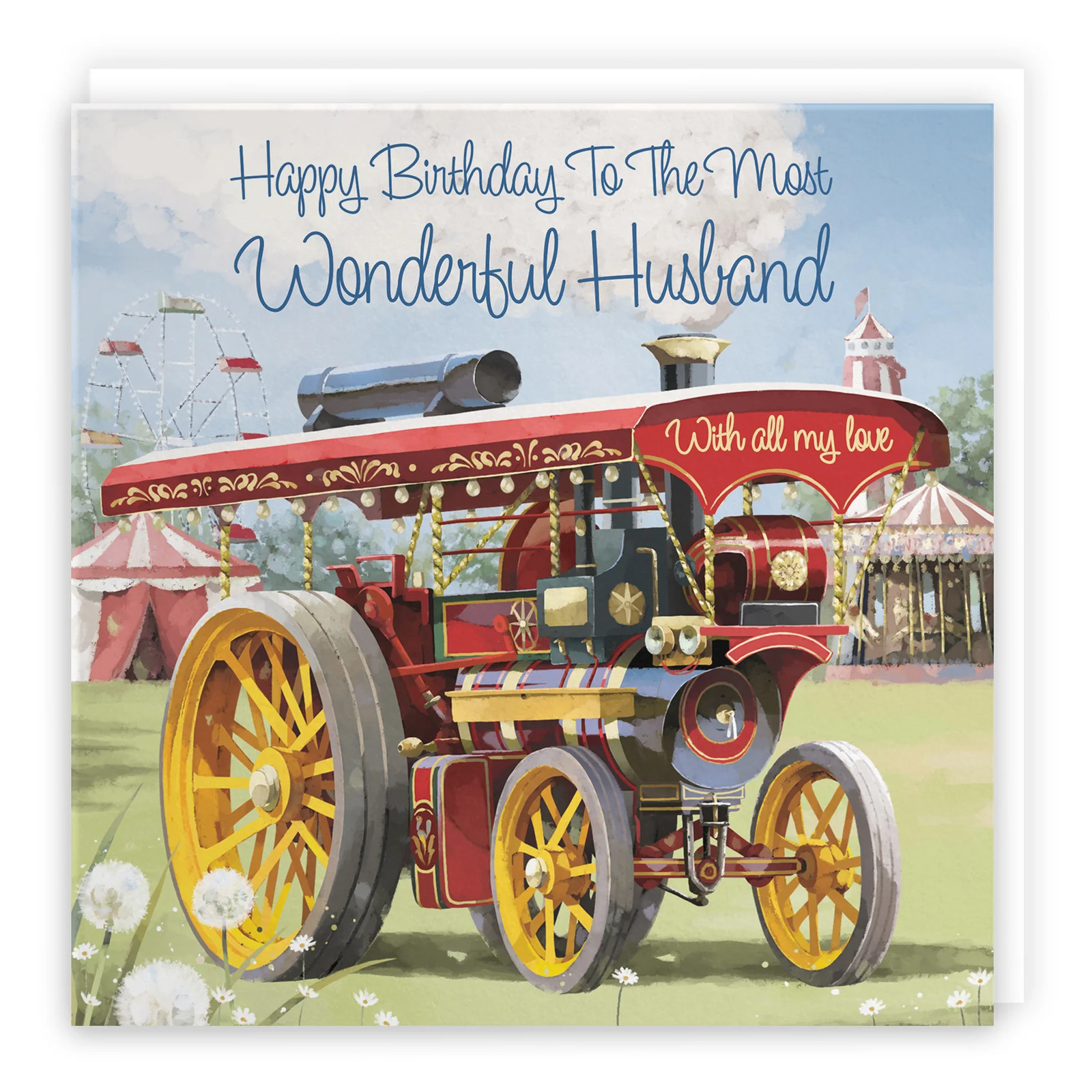 Husband Traction Engine Birthday Card Steam Tractor Milo's Gallery