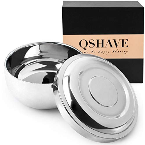 Bol de mousse rasage savon acier inoxydable QSHAVE avec couvercle pour blaireau traditionnel