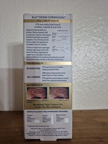 RoC DERM CORREXION Fill + Treat Wrinkle Filler Serum Retinol Hyaluronic Acid .34 - Picture 3 of 6