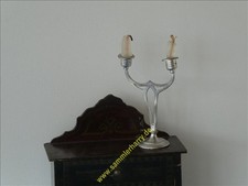 Gerlach, 2-armiger Jugendstil Kerzenleuchter, Zinn, für die Puppenstube, 4D338-4