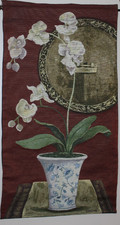 Cloth Tapestry wall hanging -orchid in blue/white pot  "Janet Fav" 47"x25"