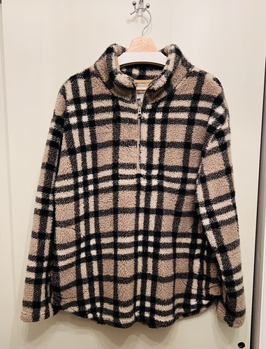 UGG Damen 1/4 Zip Sherpa Sweater Pullover kariert Koolaburra Large Langarm