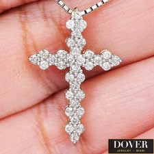Estate 1.10cts Diamond 14K Yellow Gold Cross Pendant 1.4 Grams NR