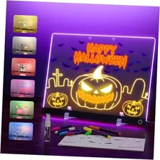 Acrylic Dry Erase Board with Light, 13.7"X10" 6-Color Neon 14"W x 10"H Black