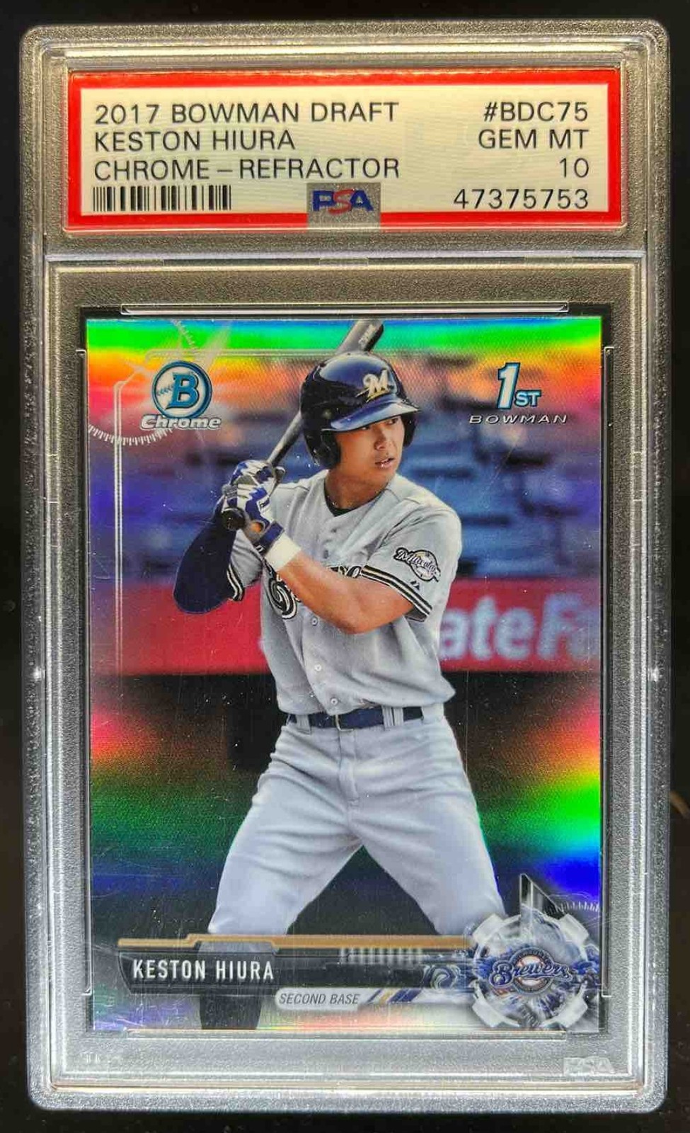 2017 Bowman Draft Keston Hiura Chrome 1st Prospect Refractor #BDC-75 PSA 10
