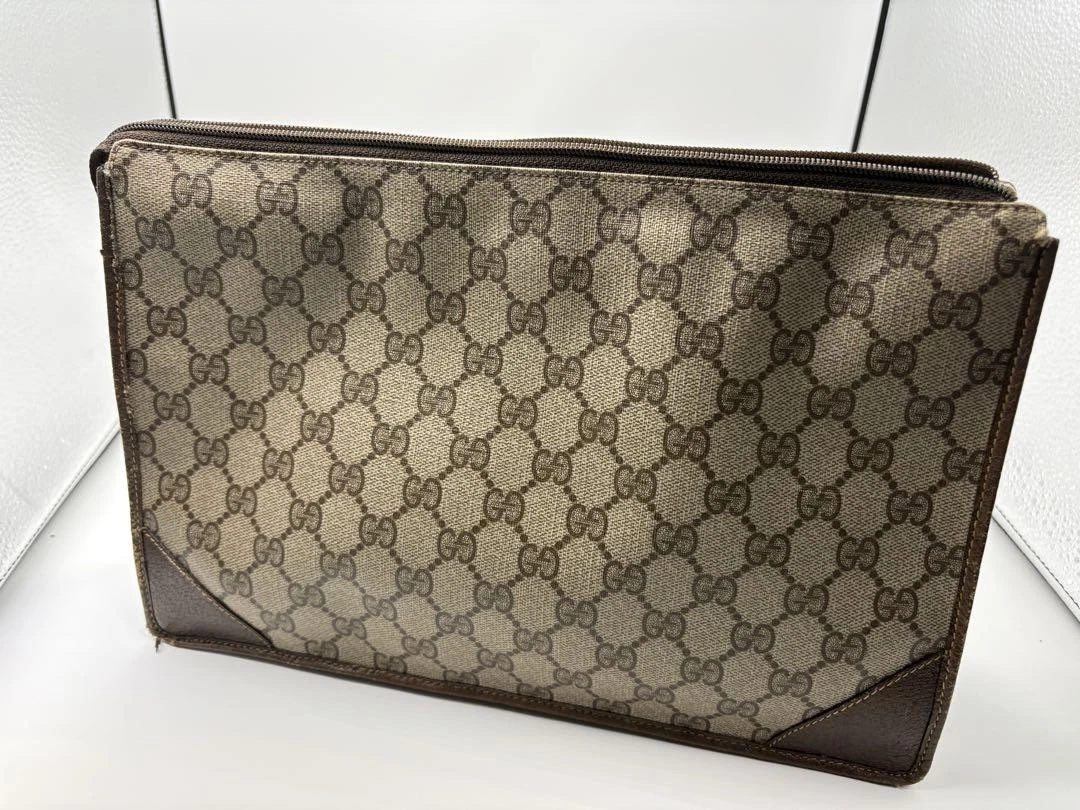 Sac pochette GUCCI GG toile design 30 cm Made in Italy marron fermeture zippée occasion S01