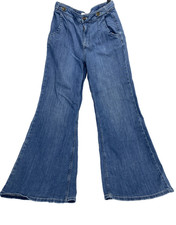 Pilcro Flare Jeans Women's Size 28 Blue Denim Stretch Patch Pocket Anthropology