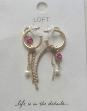 Loft Pink Rhinestone Gold Tone Dangle Stateme...