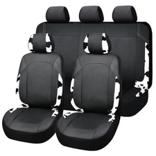 Cow Print Car Seat Covers PU Leather Universal Fit Full Coverage w/ Foam Padding
