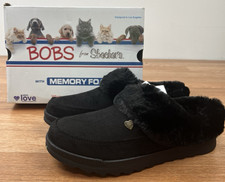 Skechers BOBS Cozy Chill Indoor/Outdoor Black Slippers Women's 6 Microfiber NEW