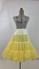 Vintage 50's Yellow High-Waisted Floral Multi-Tiered Crinoline Petticoat Size S