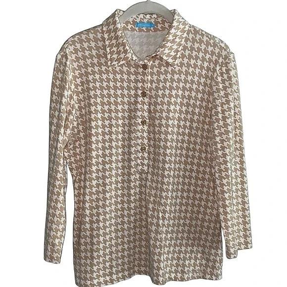 J. McLaughlin Houndstooth 1/2 Button Pullover Shi… - image 1