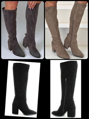 Ella Paige Ladies Knee High Pull On Faux Suede Stretchy Boots Womens  UK