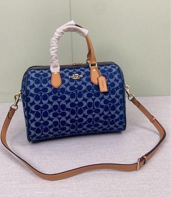 COACH CY699 Handbag Shoulder Bag Signature Denim Cotton Denim Blue