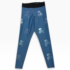Ultracor Legging S Blue Skull Crossbones Iridescent Foil Print Made in USA