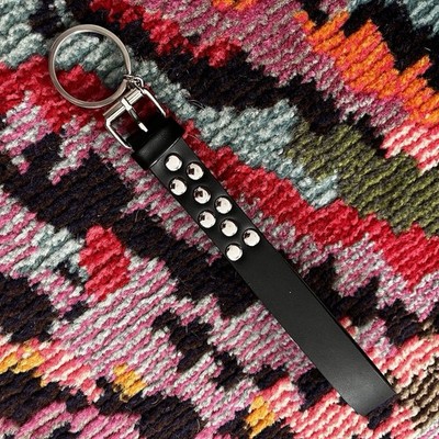 Edge Black Faux Leather Belt Loop Studded  Keyring Keychain Buckle Biker Fob New