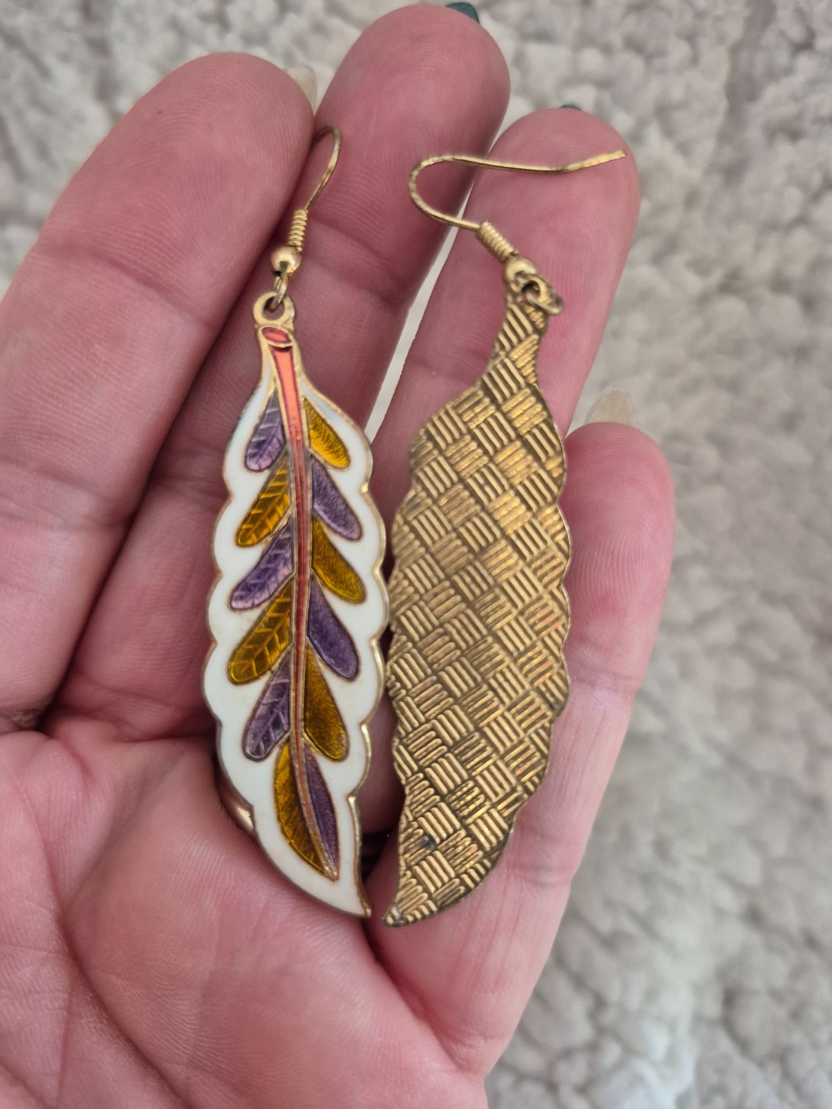 multi colored enamel leaf drop dangle earrings, g… - image 2