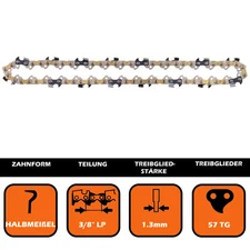 Saw chain 3/8 1.3 mm 57 TG for half chisels compatible with Dolmar, Einhell
