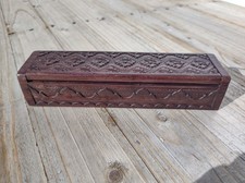 Vintage Wooden Jewelry Box Antique Carved Waves Mountain Flowers Geometric