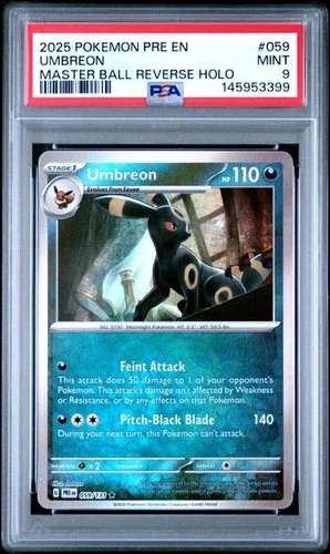 2025 POKEMON PRE EN-PRISMATIC EVOLUTIONS MASTER BALL REVERSE HOLO UMBREON PSA 9