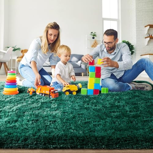 Dark Green Rug 4x6 Fluffy Emerald Area Rugs for Bedroom Living Room Carpet, - Picture 5 of 8