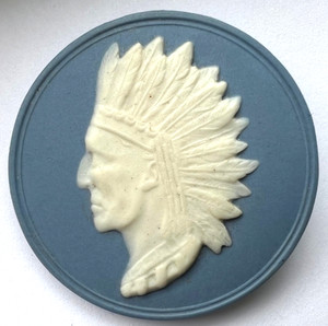 Large Vintage Rzanski Jasperware Studio Button~"Indian Head"~1-1/2"~E4~FLAW