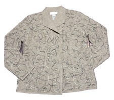 Jones New York Collection Women Beige Wool Blend Jacket Embroidered Blazer Small