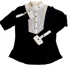 Cavalleria Toscana Women’s L Competition Shirt Long Sleeve Blue White Buttons