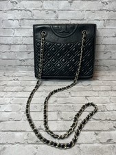 Tory Burch Fleming Quilted Black Leather Convertible Shoulder Bag Purse